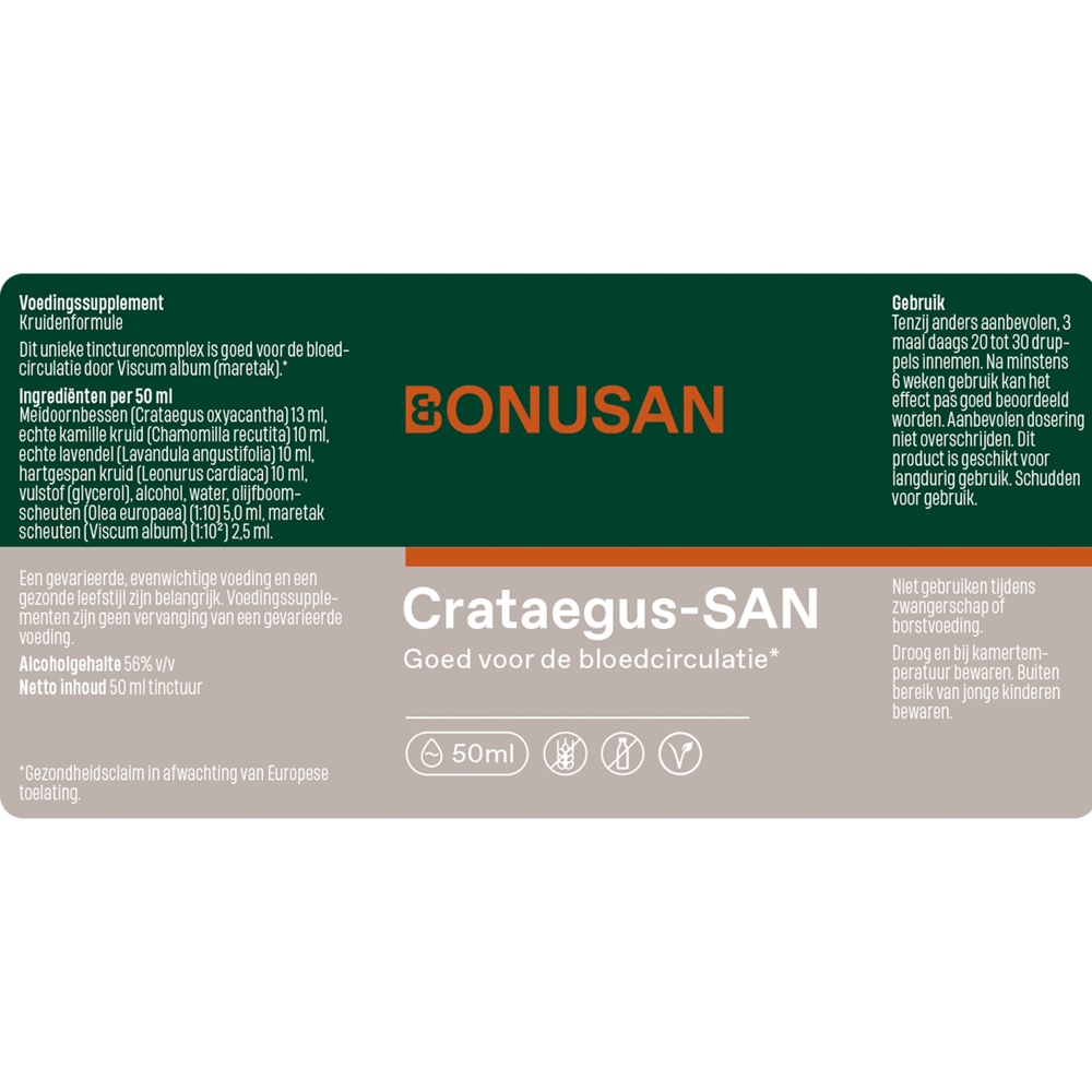 Crataegus-SAN tinctuur 50 ml Bonusan (bloedsomloop, bloeddruk verlagen)